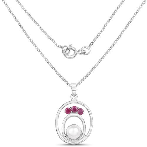 2.34 Carat Genuine Ruby and Pearl .925 Sterling Silver Pendant