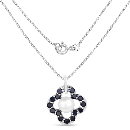 2.85 Carat Genuine Blue Sapphire and Pearl .925 Sterling Silver Pendant
