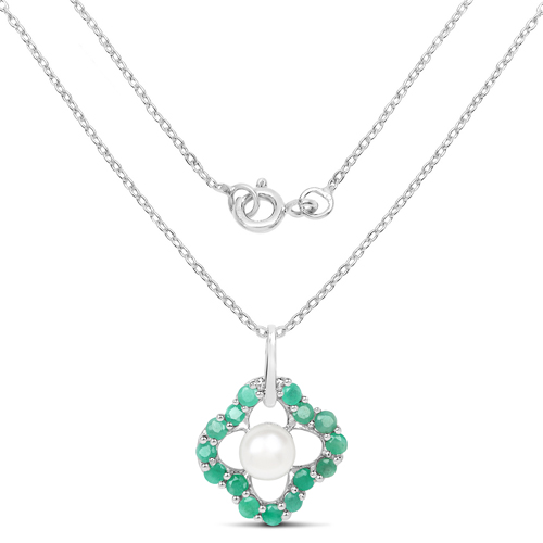 2.78 Carat Genuine Emerald and Pearl .925 Sterling Silver Pendant