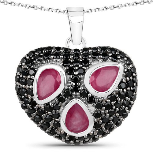 Ruby-3.28 Carat Genuine Ruby and Black Spinel .925 Sterling Silver Pendant