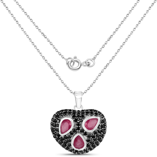 3.28 Carat Genuine Ruby and Black Spinel .925 Sterling Silver Pendant