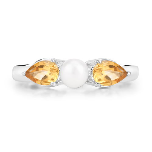 1.34 Carat Genuine Citrine and Pearl .925 Sterling Silver Ring