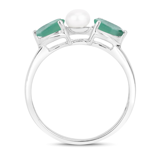 1.32 Carat Genuine Emerald and Pearl .925 Sterling Silver Ring