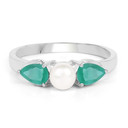 1.32 Carat Genuine Emerald and Pearl .925 Sterling Silver Ring