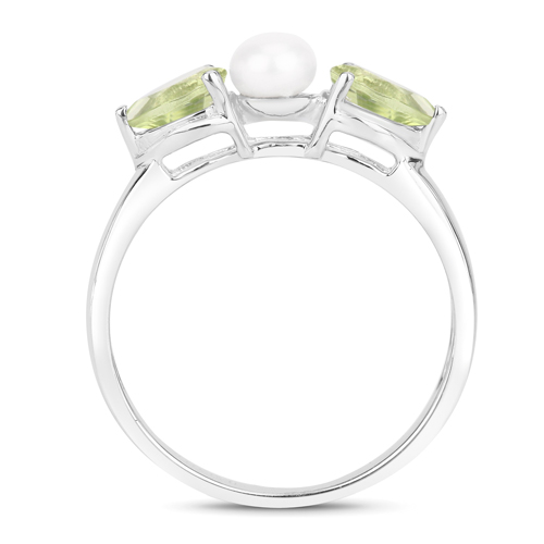 1.40 Carat Genuine Peridot and Pearl .925 Sterling Silver Ring