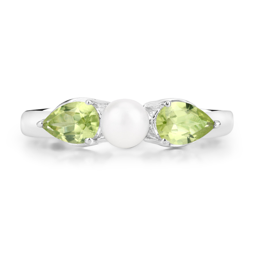 1.40 Carat Genuine Peridot and Pearl .925 Sterling Silver Ring