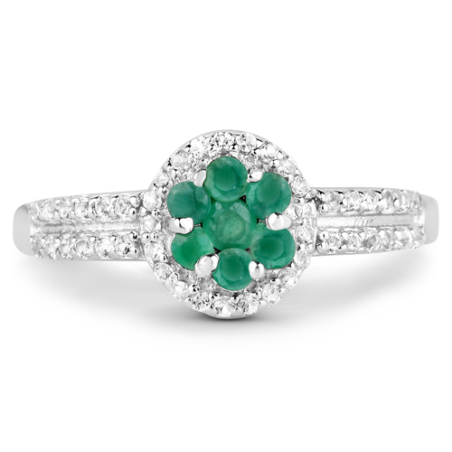 0.46 Carat Genuine Emerald and White Topaz .925 Sterling Silver Ring