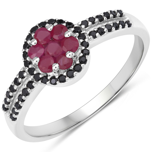 Ruby-0.69 Carat Genuine Ruby and Black Spinel .925 Sterling Silver Ring