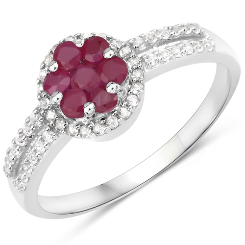 Ruby-0.60 Carat Genuine Ruby and White Topaz .925 Sterling Silver Ring