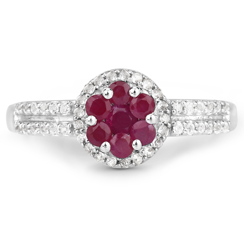 0.60 Carat Genuine Ruby and White Topaz .925 Sterling Silver Ring
