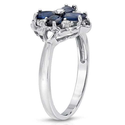 1.20 Carat Genuine Blue sapphire and White Topaz .925 Sterling Silver Ring
