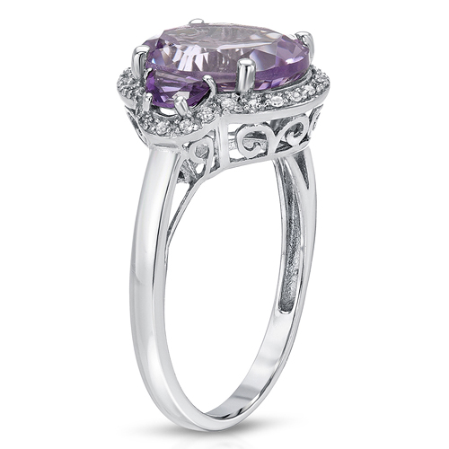 3.36 Carat Genuine Amethyst and White Diamond .925 Sterling Silver Ring
