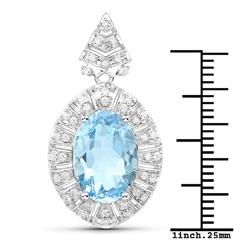 4.48 Carat Genuine Aquamarine and White Diamond 14K White Gold Pendant