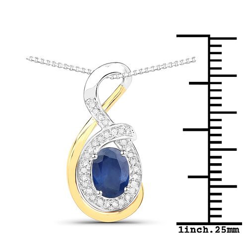 1.03 Carat Genuine Blue Sapphire and White Diamond 14K Yellow Gold with .925 Sterling Silver Pendant