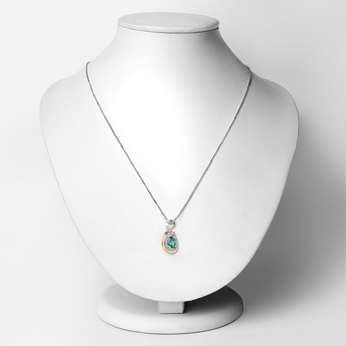 0.80 Carat Genuine Zambian Emerald and White Diamond 14K Yellow Gold with .925 Sterling Silver Pendant