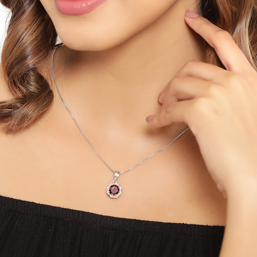 2.32 Carat Genuine Garnet and White Diamond 14K Yellow Gold with .925 Sterling Silver Pendant
