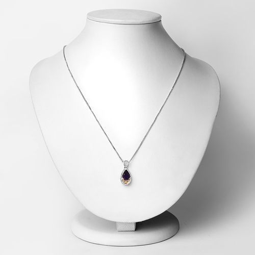 1.27 Carat Genuine Amethyst and White Diamond 14K Yellow Gold with .925 Sterling Silver Pendant