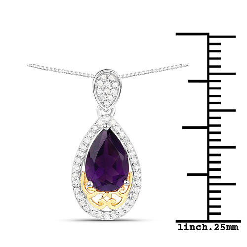 1.27 Carat Genuine Amethyst and White Diamond 14K Yellow Gold with .925 Sterling Silver Pendant