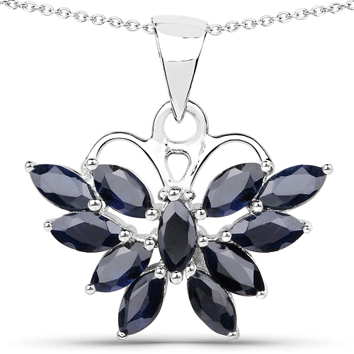 Sapphire-2.20 Carat Genuine Black Sapphire .925 Sterling Silver Pendant