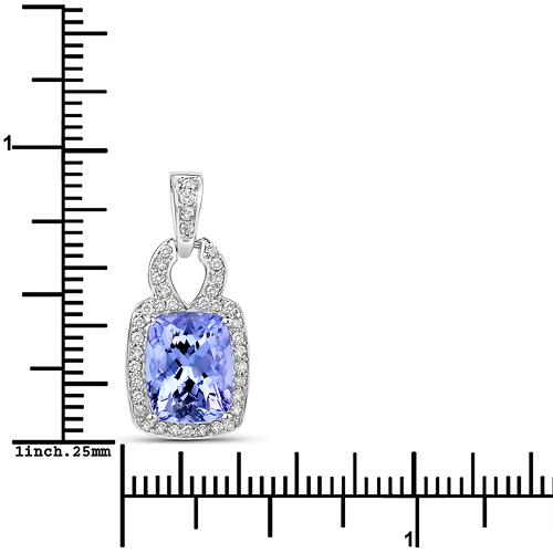 3.46 Carat Genuine Tanzanite and White Diamond 14K White Gold Pendant