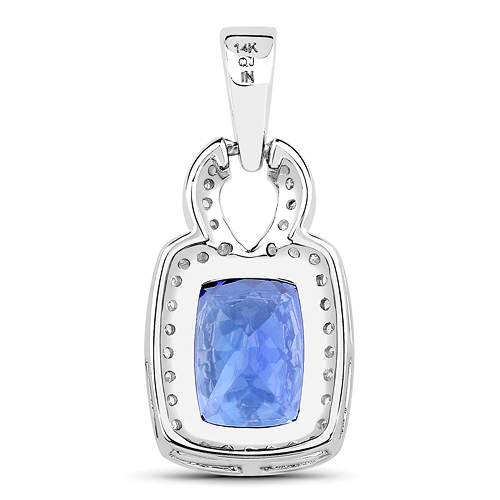 3.46 Carat Genuine Tanzanite and White Diamond 14K White Gold Pendant