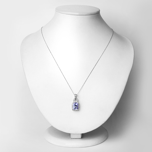 3.46 Carat Genuine Tanzanite and White Diamond 14K White Gold Pendant