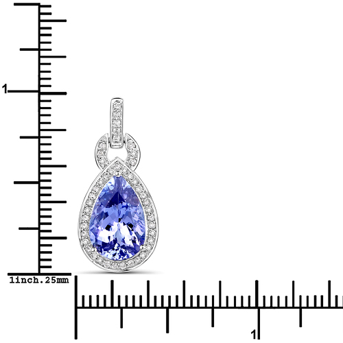 3.43 Carat Genuine Tanzanite and White Diamond 14K White Gold Pendant