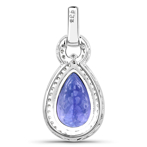 3.43 Carat Genuine Tanzanite and White Diamond 14K White Gold Pendant