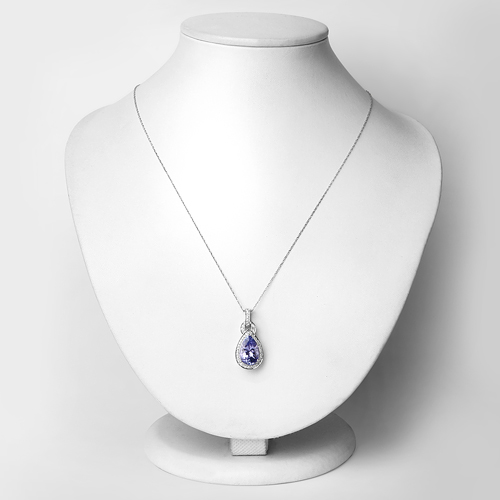 3.43 Carat Genuine Tanzanite and White Diamond 14K White Gold Pendant