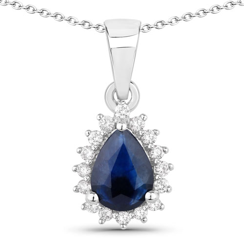 Sapphire-1.76 Carat Genuine Blue Sapphire and Lab Grown Diamond .925 Sterling Silver Pendant