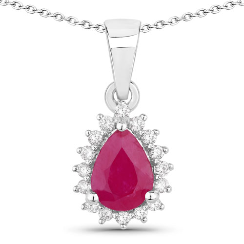 Ruby-1.76 Carat Genuine Mozambique Ruby and Lab Grown Diamond .925 Sterling Silver Pendant