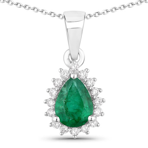 Emerald-1.46 Carat Genuine Zambian Emerald and Lab Grown Diamond .925 Sterling Silver Pendant