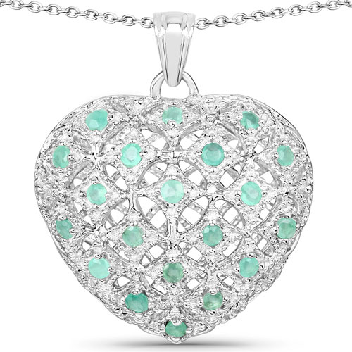 Emerald-0.60 Carat Genuine Emerald .925 Sterling Silver Pendant