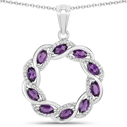 Amethyst-1.83 Carat Genuine Amethyst and White Topaz .925 Sterling Silver Pendant