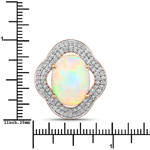 3.73 Carat Genuine Ethiopian Opal and White Diamond 14K Rose Gold Pendant
