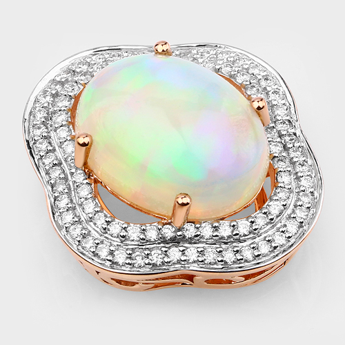 3.73 Carat Genuine Ethiopian Opal and White Diamond 14K Rose Gold Pendant