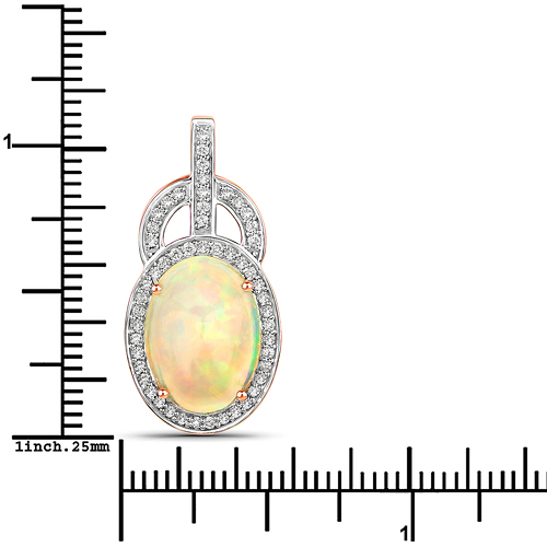 4.04 Carat Genuine Ethiopian Opal and White Diamond 14K Rose Gold Pendant