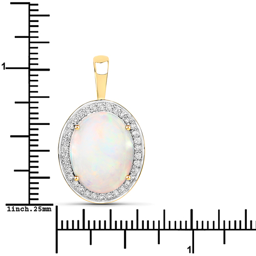 4.56 Carat Genuine Ethiopian Opal and White Diamond 14K Yellow Gold Pendant