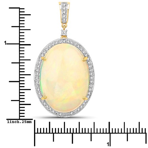 17.72 Carat Genuine Ethiopian Opal and White Diamond 14K Yellow Gold Pendant