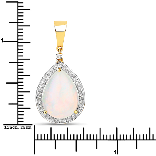 4.41 Carat Genuine Ethiopian Opal and White Diamond 14K Yellow Gold Pendant