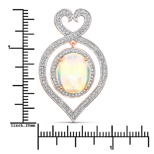 5.69 Carat Genuine Ethiopian Opal and White Diamond 14K Rose Gold Pendant