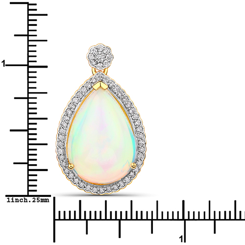 8.26 Carat Genuine Ethiopian Opal and White Diamond 14K Yellow Gold Pendant