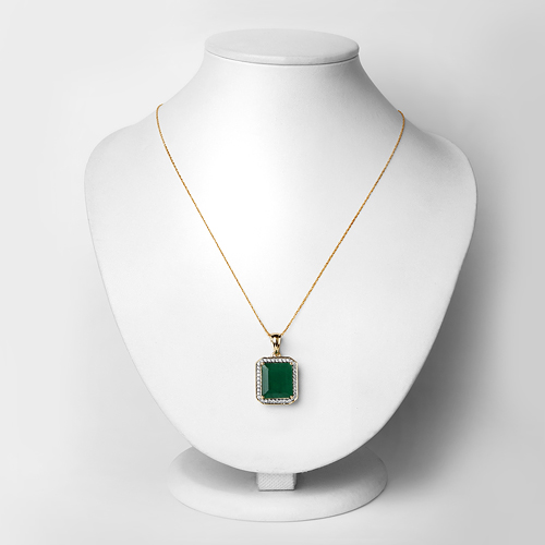 8.38 Carat Genuine Brazilian Emerald and White Diamond 14K Yellow Gold Pendant