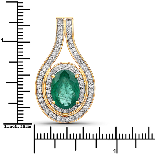 4.62 Carat Genuine Brazilian Emerald and White Diamond 18K Yellow Gold Pendant