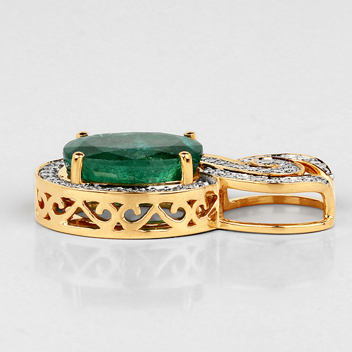 5.71 Carat Genuine Brazilian Emerald and White Diamond 18K Yellow Gold Pendant