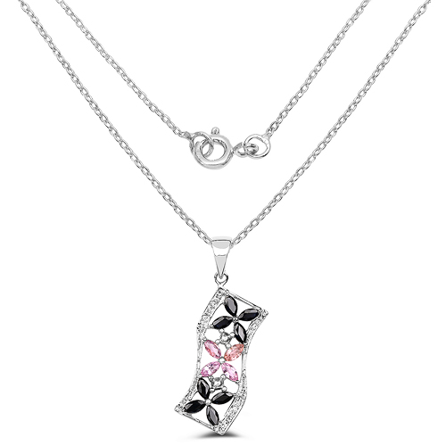 2.40 Carat Genuine Pink Sapphire & Blue Sapphire .925 Sterling Silver Pendant