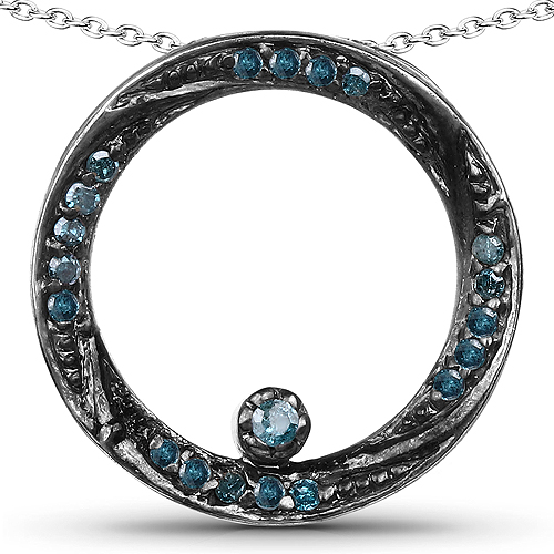 Diamond-0.23 Carat Genuine Blue Diamond .925 Sterling Silver Pendant