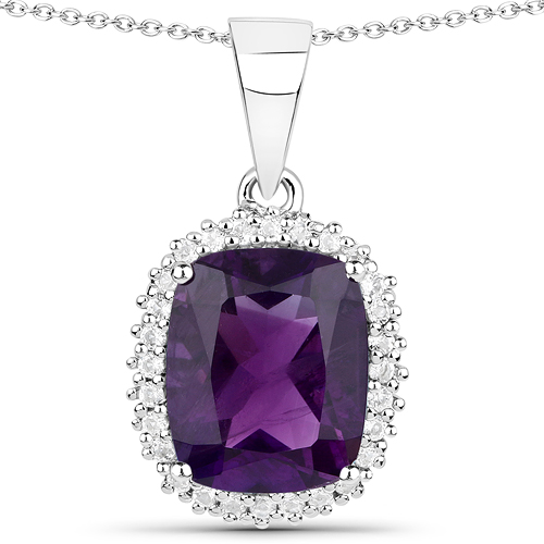 Amethyst-4.08 Carat Genuine Amethyst and White Topaz .925 Sterling Silver Pendant