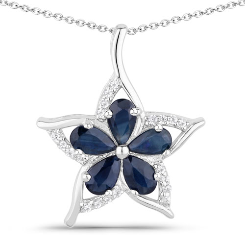 Sapphire-1.12 Carat Genuine Blue Sapphire and White Zircon .925 Sterling Silver Pendant