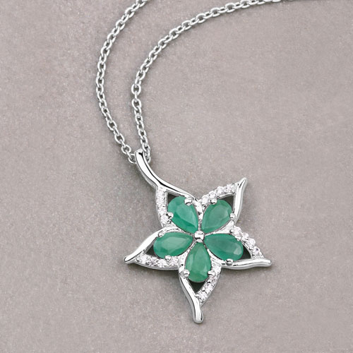 1.27 Carat Genuine Emerald and White Zircon .925 Sterling Silver Pendant